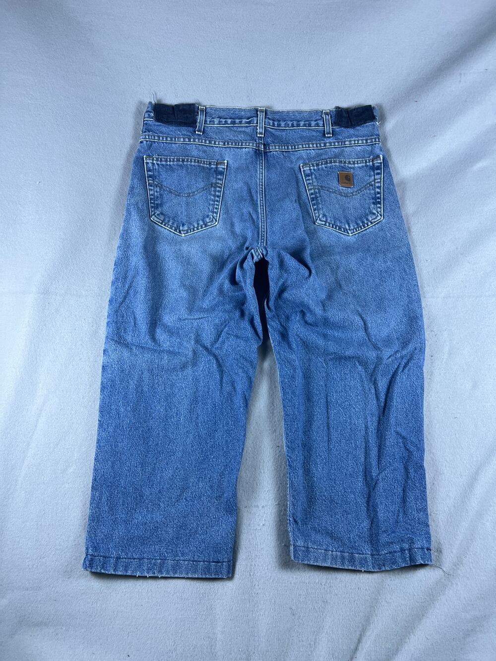 Carhartt Jeans Mens 38x23 Blue Straight Leg Medium Wash Denim Workwear Cropped